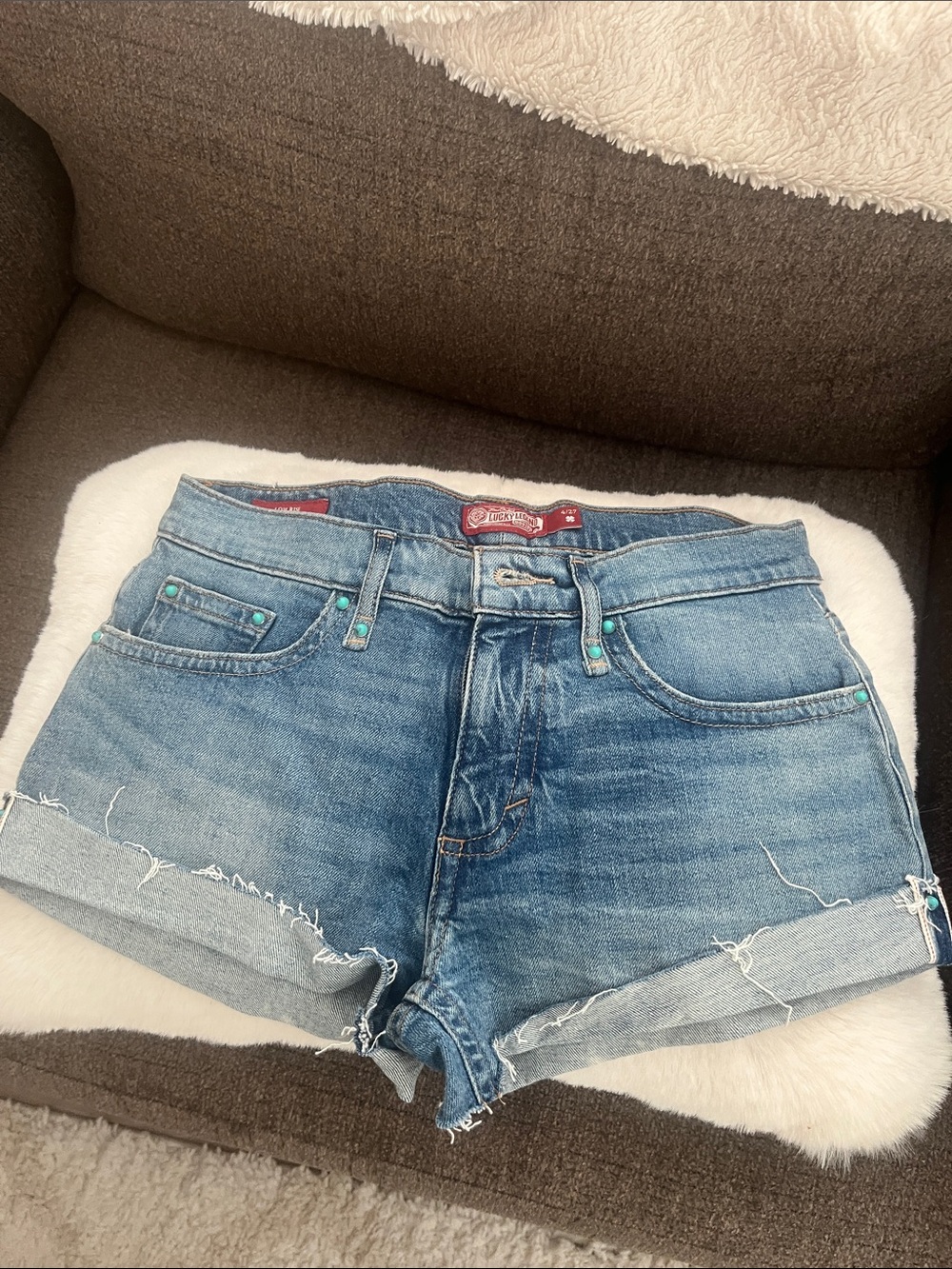 Lucky Brand Medium Blue Distressed Denim Shorts